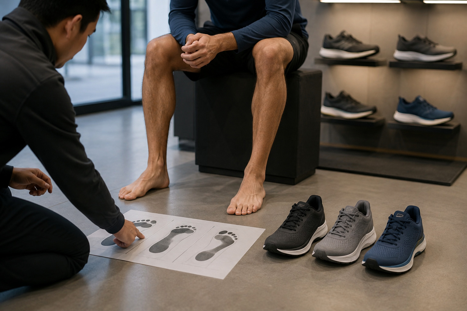 A foot posture and gait fitting assessment being performed, the traditional model the review examined