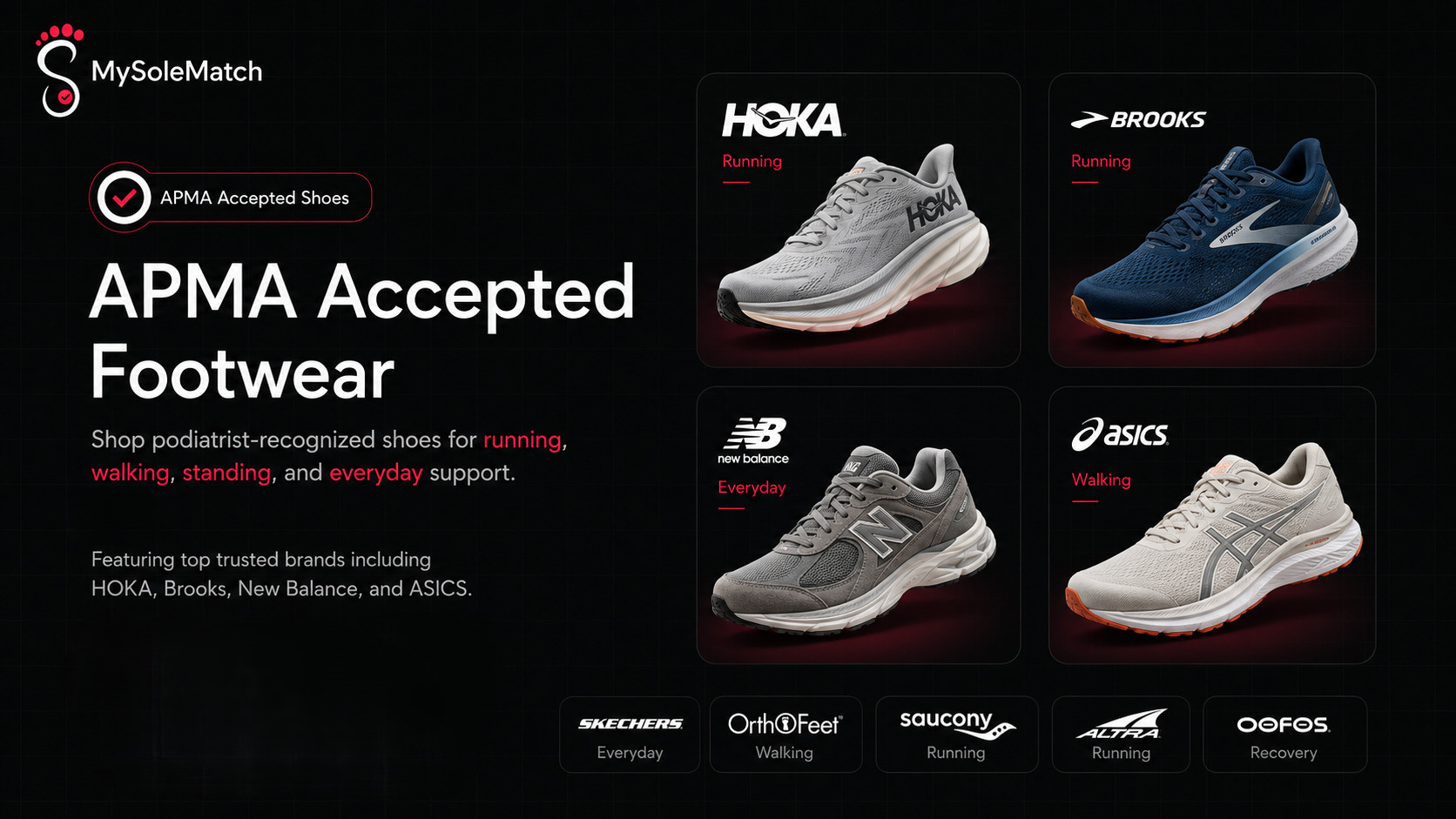 APMA Seal of Acceptance verified shoes for foot health on mysolematch.com