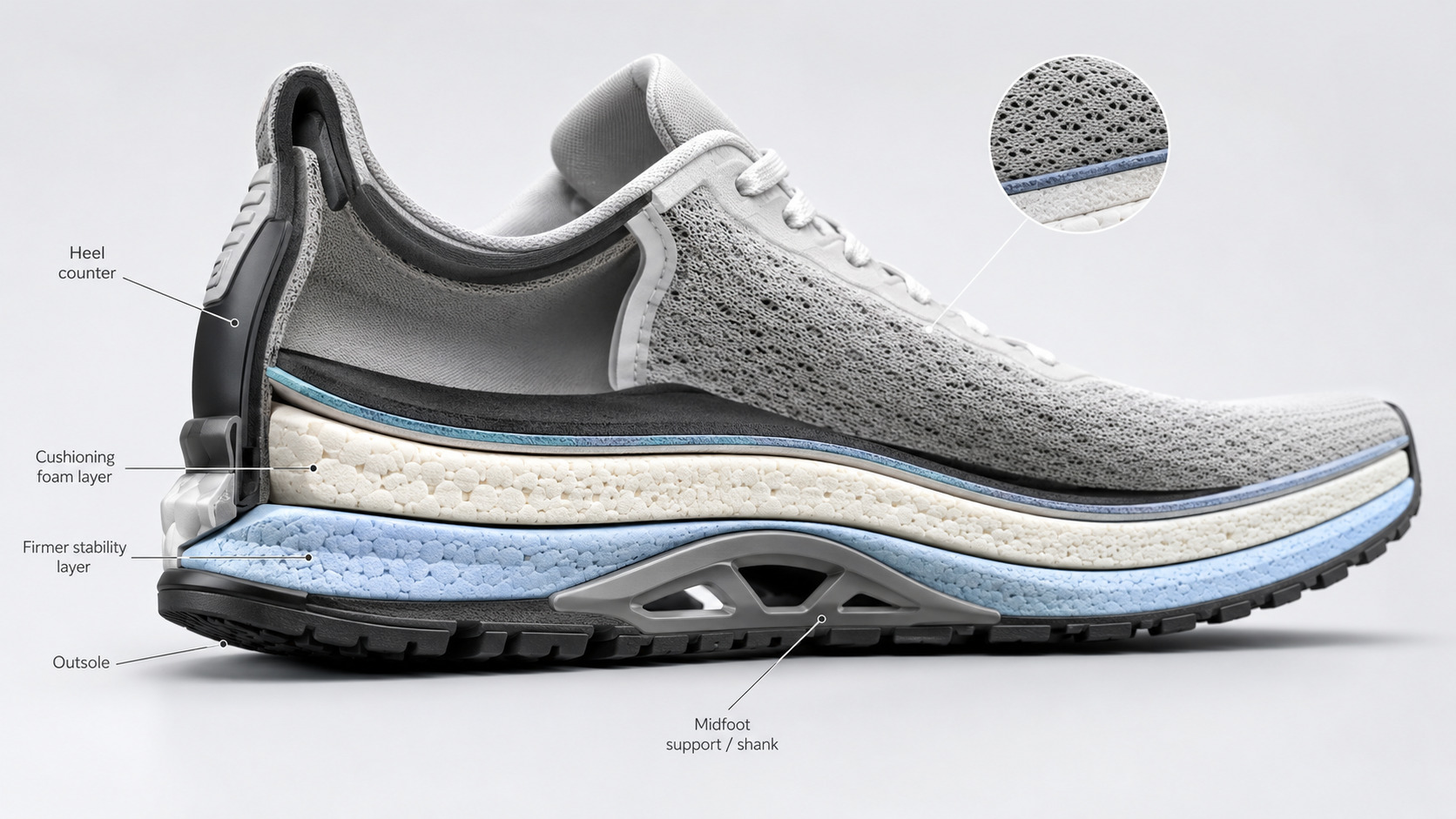 Three different arch types shown with appropriate shoe categories for each